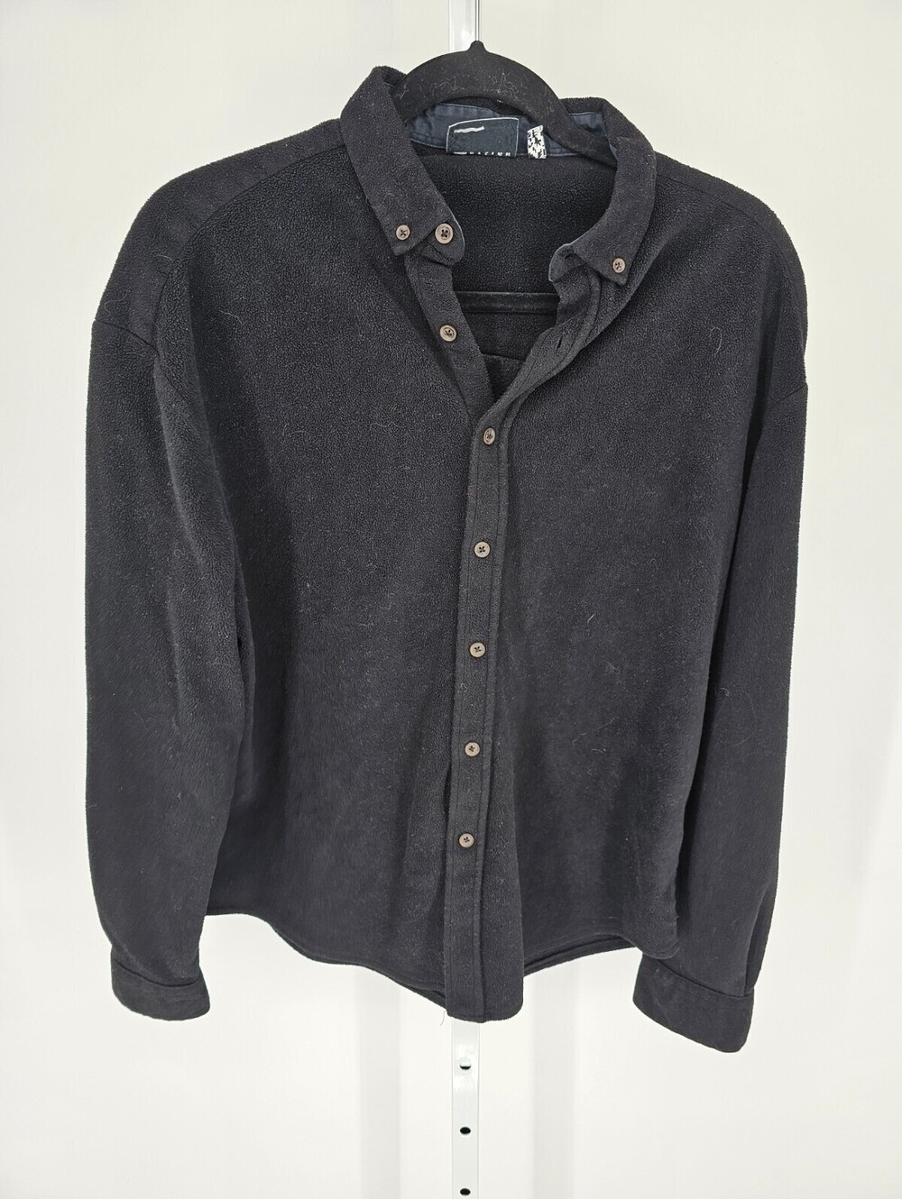 Asos Designs Mens Sz M Fleece Shacket Black Fleece Button Up Chicago Embroidered